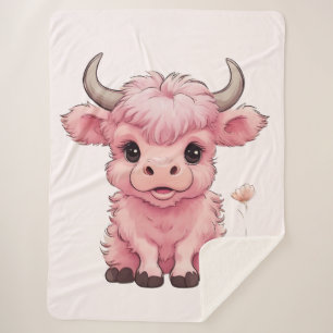 Fluffy Pink Highlands Scottish Cow Sherpa Blanket