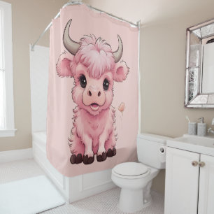 Fluffy Pink Highlands Scottish Cow Shower Curtain