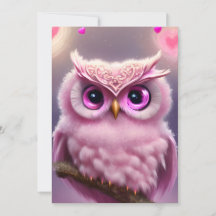 Fluffy Pink Owl with Hearts