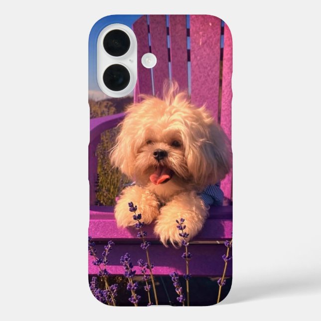 Fluffy Playful Shih Tzu Puppy, Dog in Purple Chair Case-Mate iPhone Case (Back)