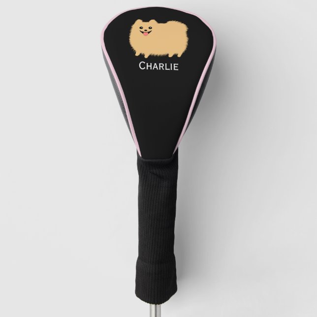 Fluffy Pomeranian Cute Dog with Custom Name Golf Head Cover (Front)