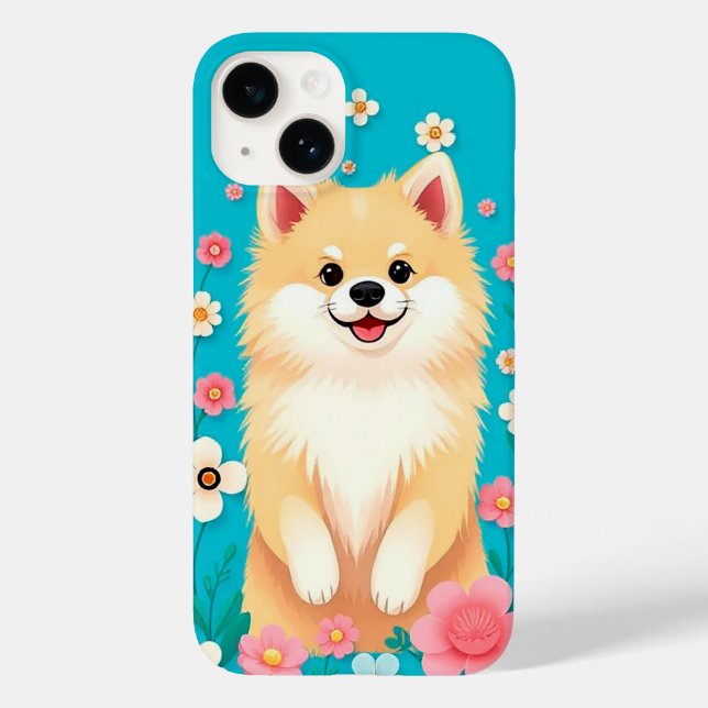 Fluffy Pomeranian Floral Charm 🌸🐾 Cute Cartoon Case-Mate iPhone Case (Back)
