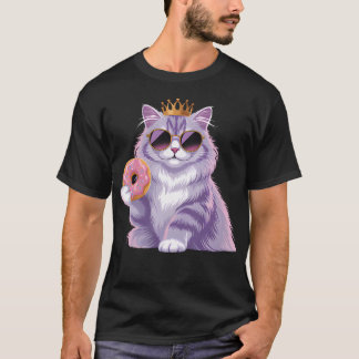 Fluffy Princess Cat Doughnut Sunglasses Funny Cute T-Shirt