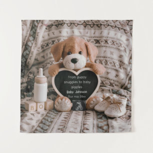 Fluffy Puppy Baby boy and pregnancy announcement Tapestry