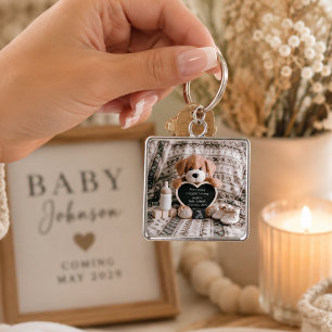 Fluffy Puppy dog lovers pregnancy announcement Key Ring