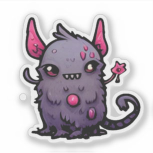 Fluffy Purple Demon Cat - Kawaii Monster