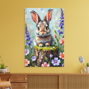 Fluffy Rabbit in a Field of Flowers Canvas Print
