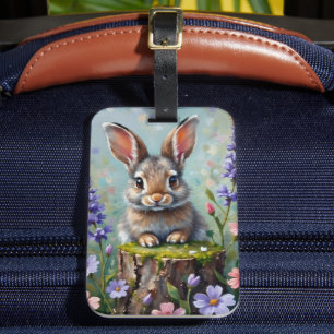 Fluffy Rabbit in a Field of Flowers Luggage Tag