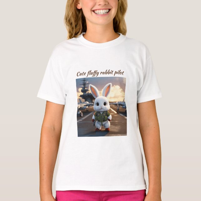 Fluffy Rabbit Pilot on Aircraft Carrier T-Shirt  (Front)