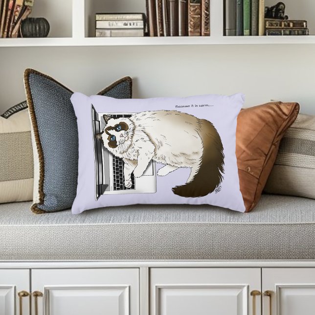 Fluffy Ragdoll Cat Lavender Laptop Funny Decorative Cushion (Creator Uploaded)