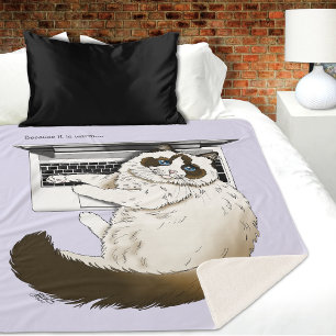 Fluffy Ragdoll Cat Lavender Laptop Funny Sherpa Blanket