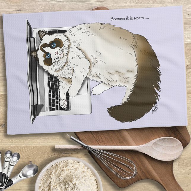 Fluffy Ragdoll Cat Lavender Laptop Funny Tea Towel (Creator Uploaded)