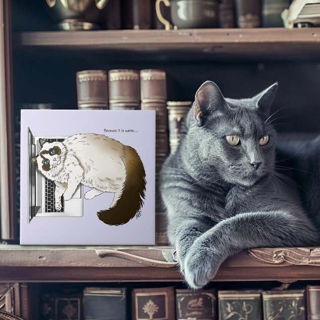 Fluffy Ragdoll Cat Lavender Laptop Funny Tile (Creator Uploaded)