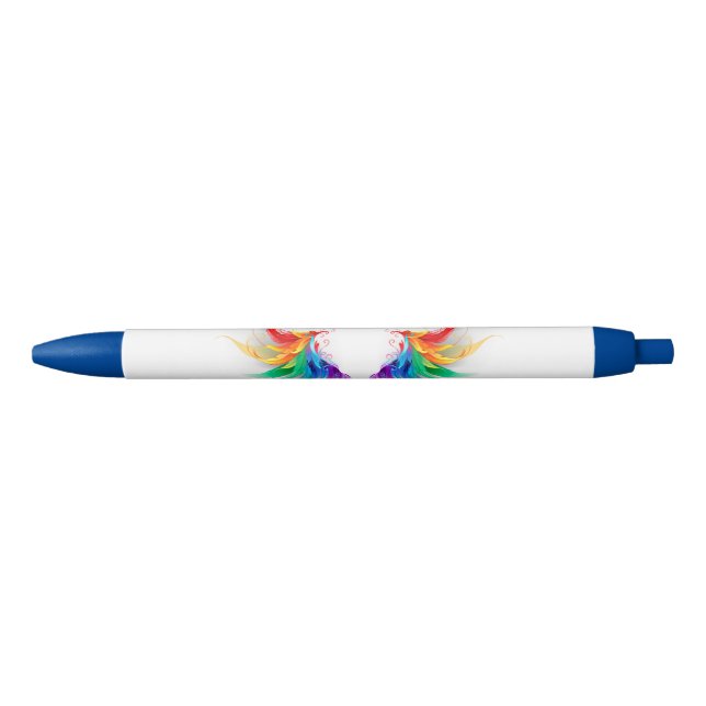 Fluffy Rainbow Wings Black Ink Pen (Front)