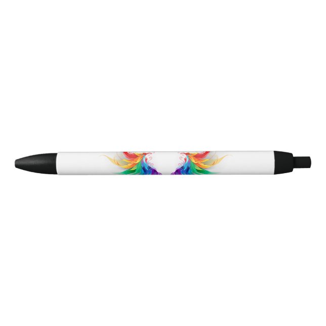 Fluffy Rainbow Wings Black Ink Pen (Front)