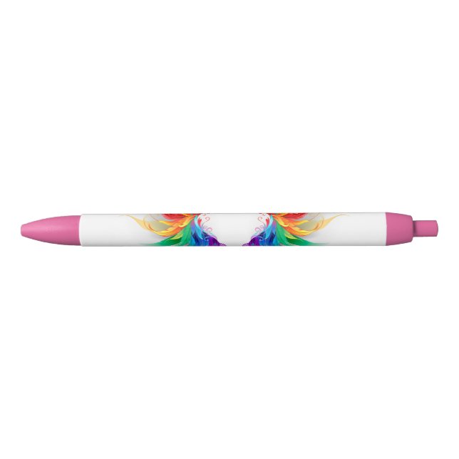 Fluffy Rainbow Wings Black Ink Pen (Front)