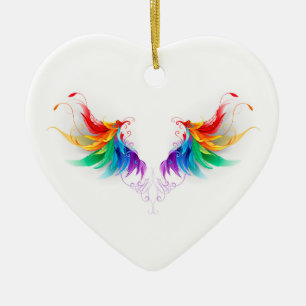 Fluffy Rainbow Wings Ceramic Tree Decoration