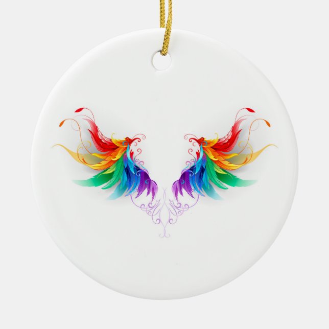Fluffy Rainbow Wings Ceramic Tree Decoration (Front)