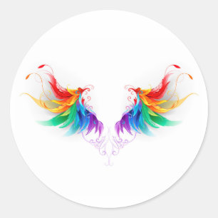 Fluffy Rainbow Wings Classic Round Sticker