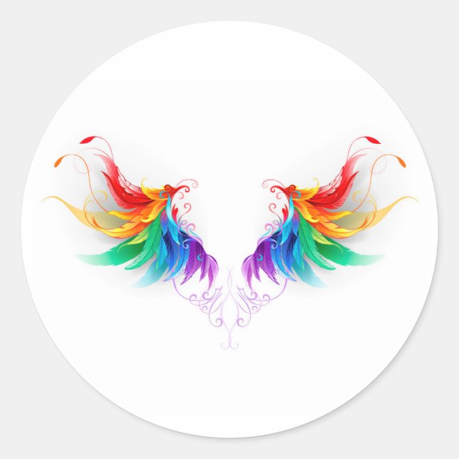 Fluffy Rainbow Wings Classic Round Sticker (Front)