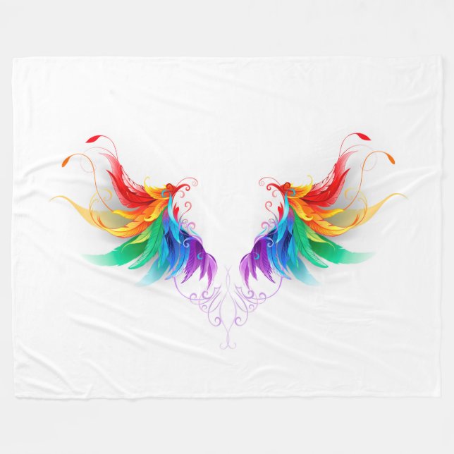 Fluffy Rainbow Wings Fleece Blanket (Front (Horizontal))