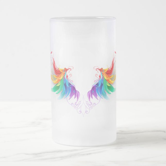 Fluffy Rainbow Wings Frosted Glass Beer Mug (Center)