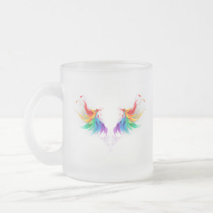 Fluffy Rainbow Wings Frosted Glass Coffee Mug