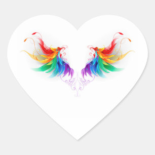 Fluffy Rainbow Wings Heart Sticker