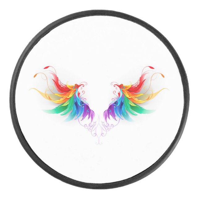 Fluffy Rainbow Wings Hockey Puck (Front)