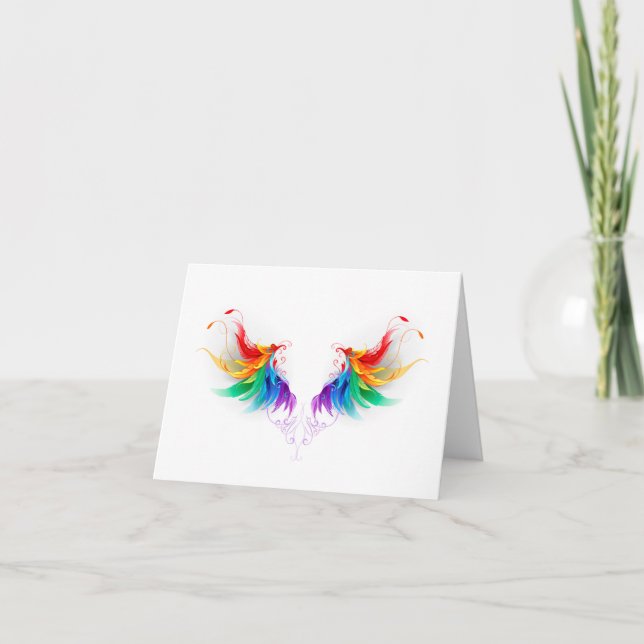 Fluffy Rainbow Wings Holiday Card (Front)