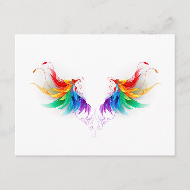 Fluffy Rainbow Wings Holiday Postcard (Front)