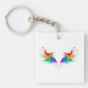 Fluffy Rainbow Wings Key Ring