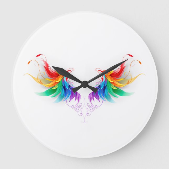 Fluffy Rainbow Wings Large Clock (Front)