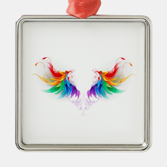 Fluffy Rainbow Wings Metal Tree Decoration (Front)