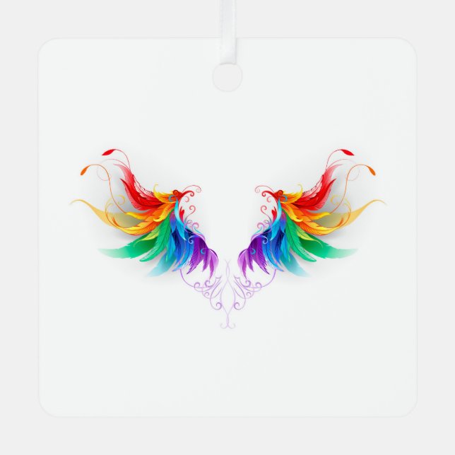 Fluffy Rainbow Wings Metal Tree Decoration (Front)