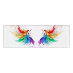 Fluffy Rainbow Wings Name Tag