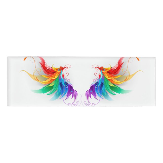 Fluffy Rainbow Wings Name Tag (Front)