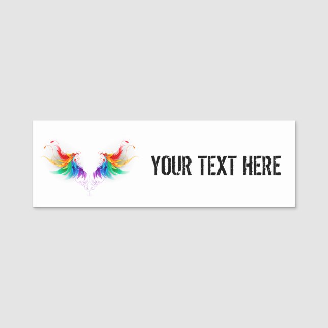 Fluffy Rainbow Wings Name Tag (Front)