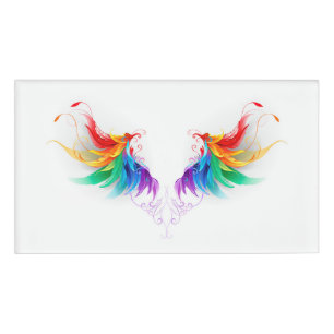 Fluffy Rainbow Wings Name Tag