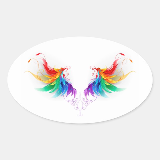 Fluffy Rainbow Wings Oval Sticker (Front)