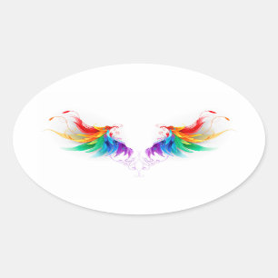 Fluffy Rainbow Wings Oval Sticker