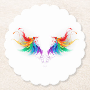 Fluffy Rainbow Wings Paper Coaster