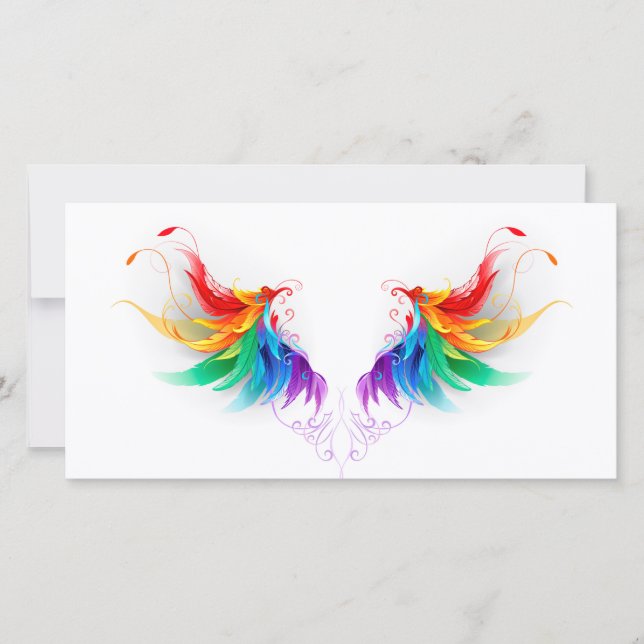 Fluffy Rainbow Wings Save The Date (Front)