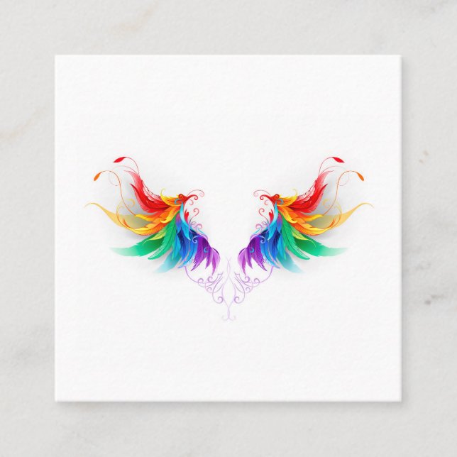 Fluffy Rainbow Wings Square Business Card (Front)