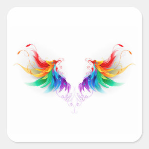 Fluffy Rainbow Wings Square Sticker