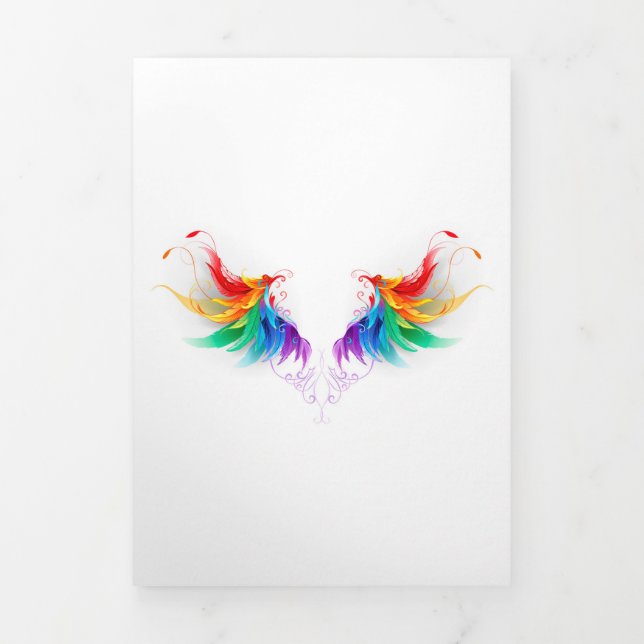 Fluffy Rainbow Wings Tri-Fold Invitation (Cover)