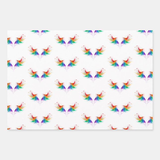 Fluffy Rainbow Wings Wrapping Paper Sheet (Front)