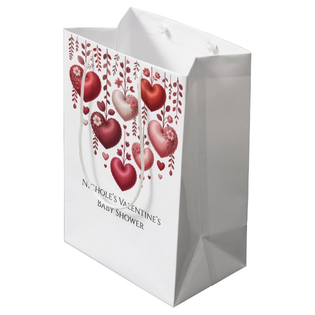 Fluffy Red Floral Heart Baby Shower Medium Gift Bag (Back Angled)