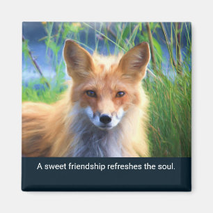 Fluffy Red Fox with Friendship Quote Magnet