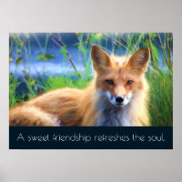 Fluffy Red Fox with Friendship Quote